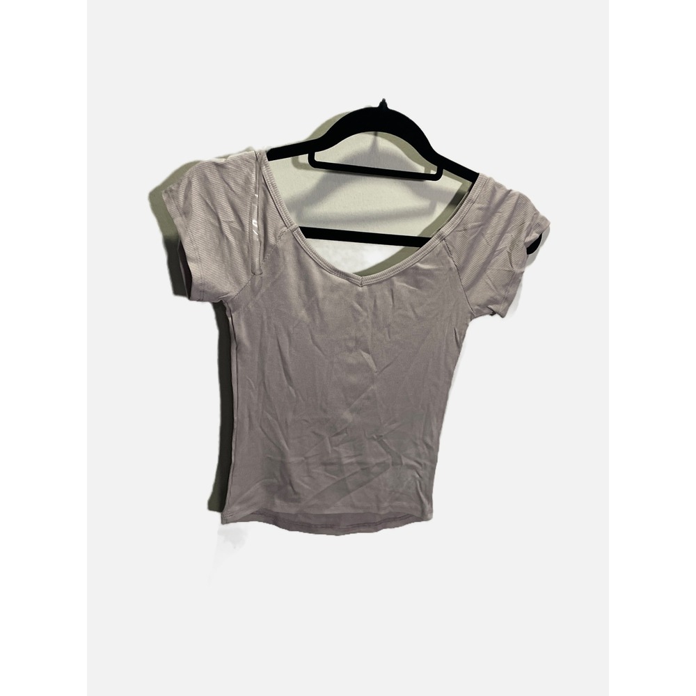 Wild‎ Fable Ribbed V-Neck Short Sleeve Top Nickel Gray XS NEW - Picture 4 of 4